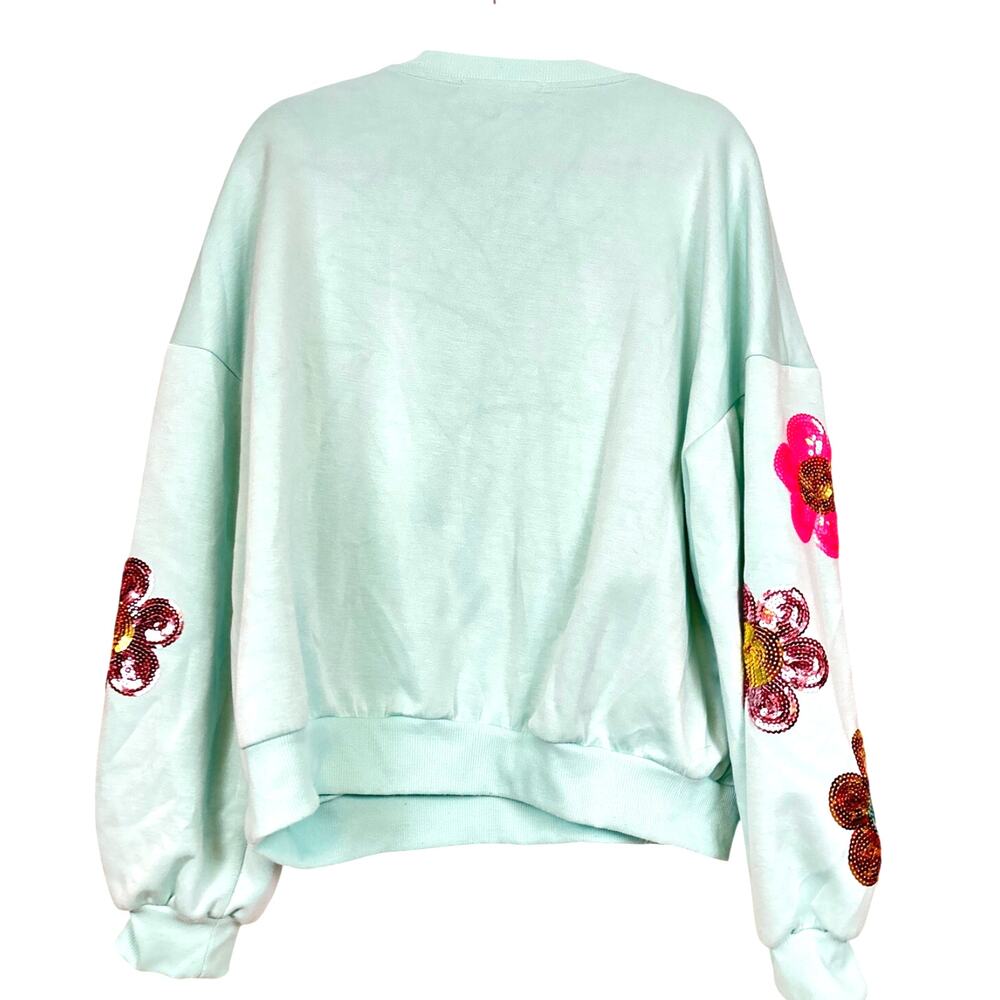 Simply Southern Womens XL Blue Multi Groovy Vibes Sequin Floral Sweatshirt - Picture 2 of 8